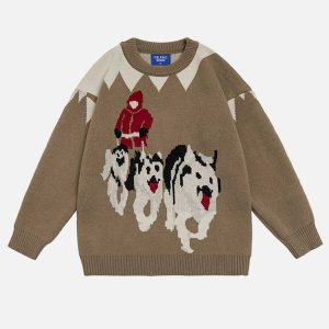 youthful sled dogs sweater eclectic jacquard design 1849