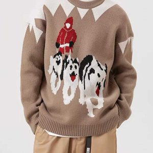 youthful sled dogs sweater eclectic jacquard design 5684