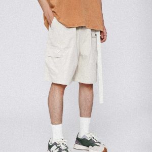 youthful solid belt shorts   sleek design & urban appeal 4733