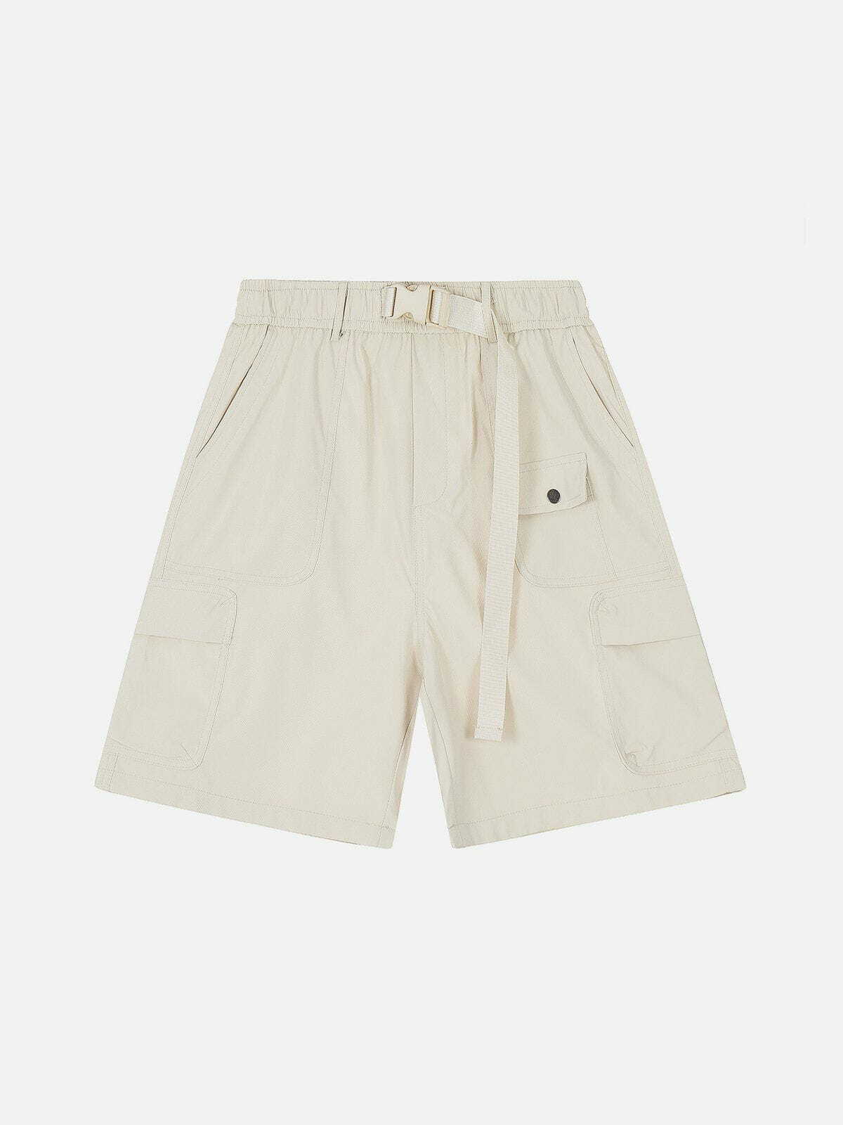youthful solid belt shorts   sleek design & urban appeal 7519