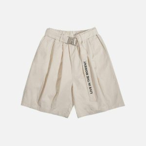 youthful solid big belt shorts   chic urban streetwear 2036