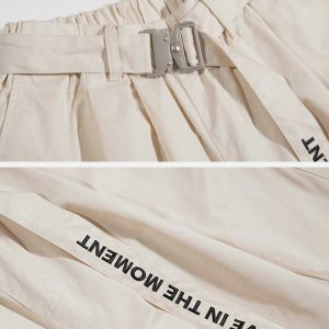 youthful solid big belt shorts   chic urban streetwear 4301