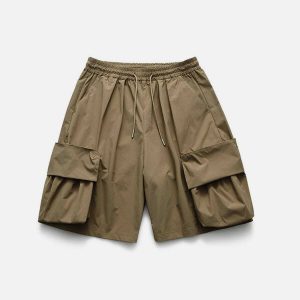 youthful solid big pocket shorts   trendy urban streetwear 2927