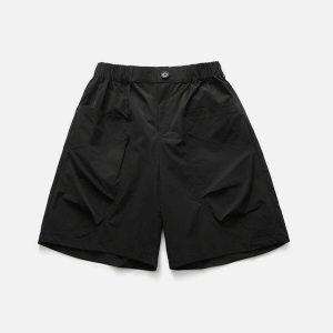 youthful solid big pocket shorts   trendy urban streetwear 3711