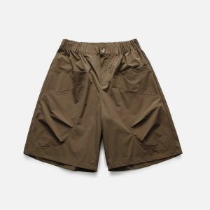 youthful solid big pocket shorts   trendy urban streetwear 4562