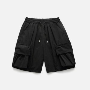 youthful solid big pocket shorts   trendy urban streetwear 4847