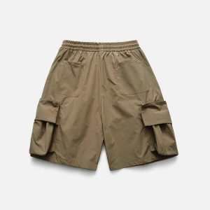 youthful solid big pocket shorts   trendy urban streetwear 5014