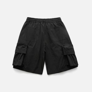 youthful solid big pocket shorts   trendy urban streetwear 6455