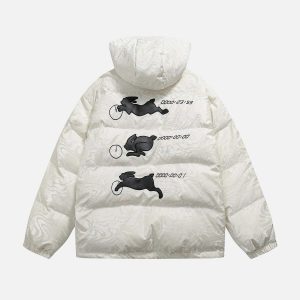 youthful solid color coat with rabbit graphic winter charm 1605
