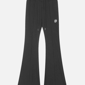 youthful solid drawstring flare pants   chic y2k streetwear 3141