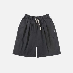 youthful solid pocket shorts   chic drawstring design 1608