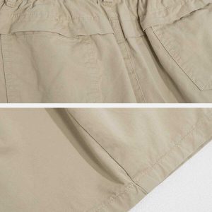 youthful solid pocket shorts   chic drawstring design 4447
