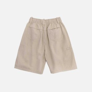 youthful solid pocket shorts   chic drawstring design 6695