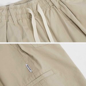 youthful solid pocket shorts   chic drawstring design 7128