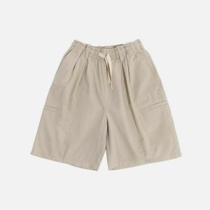 youthful solid pocket shorts   chic drawstring design 8084