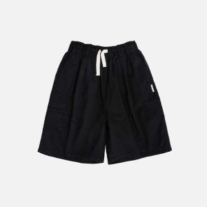 youthful solid pocket shorts   chic drawstring design 8323