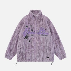 youthful solid star sherpa coat embroidered & cozy 4128