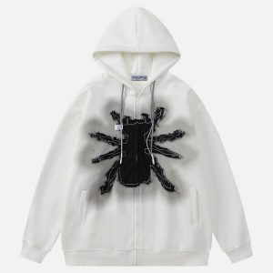 youthful spider applique hoodie   embroidered urban chic 3342