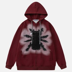 youthful spider applique hoodie   embroidered urban chic 4381