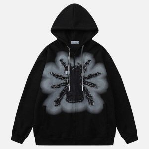 youthful spider applique hoodie   embroidered urban chic 5319