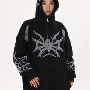 youthful spider embroidery hoodie   streetwear icon 1877