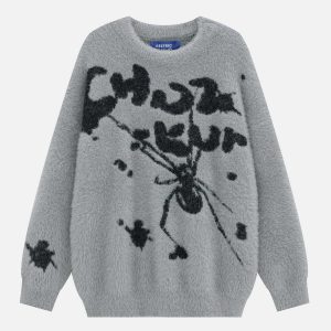 youthful spider jacquard sweater   urban & trendy design 4065