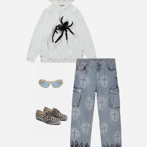 youthful spider towel hoodie embroidery urban chic 7838