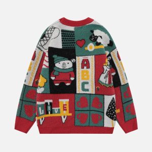 youthful spliced bear sweater   iconic & playful design 4150
