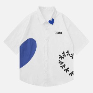 youthful split blue heart embroidery tee   chic streetwear 6546