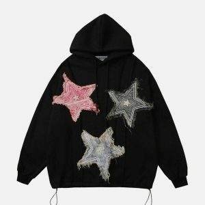 youthful star applique hoodie   embroidered urban chic 6084