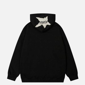 youthful star applique hoodie   irregular design charm 6080
