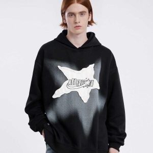youthful star applique hoodie   irregular design charm 7542