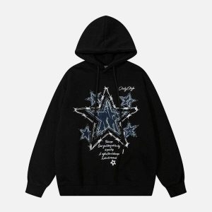 youthful star applique hoodie embroidered urban trend 4192