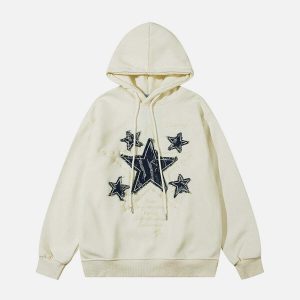 youthful star applique hoodie embroidered urban trend 8196