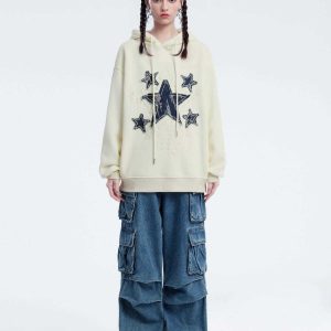 youthful star applique hoodie embroidered urban trend 8664