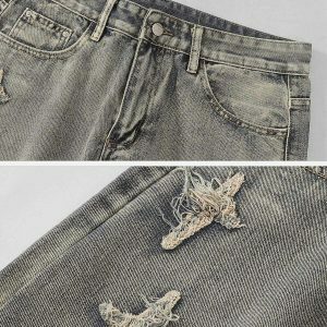 youthful star embroidered jeans   washed denim trend 2153