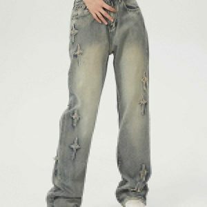 youthful star embroidered jeans   washed denim trend 3206