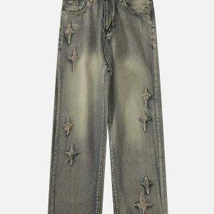 youthful star embroidered jeans   washed denim trend 3768