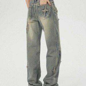 youthful star embroidered jeans   washed denim trend 4048