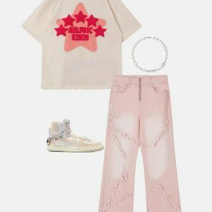 youthful star embroidery cotton tee   chic urban fashion 3411