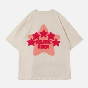 youthful star embroidery cotton tee   chic urban fashion 3667