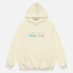 youthful star embroidery hoodie with graffiti edge 7467