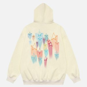 youthful star embroidery hoodie with graffiti edge 8853