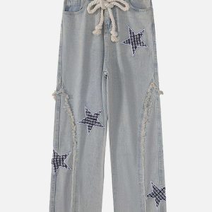 youthful star embroidery jeans   chic y2k streetwear staple 3719