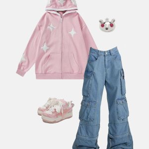youthful star flocking hoodie   chic urban streetwear 4970