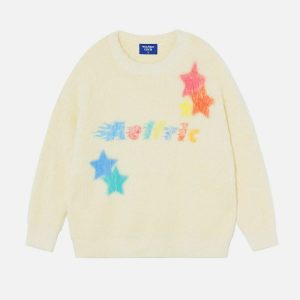 youthful star graffiti sweater   urban chic & trendy appeal 3439