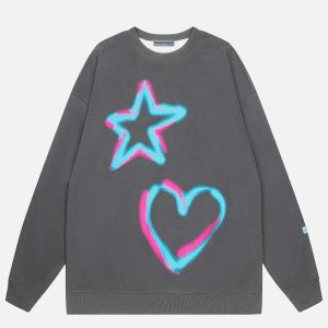youthful star heart print sweatshirt   chic y2k vibe 2251