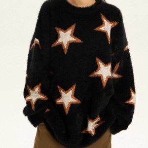 youthful star jacquard mohair sweater soft & trendy 2824