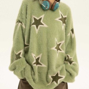 youthful star jacquard mohair sweater soft & trendy 8700