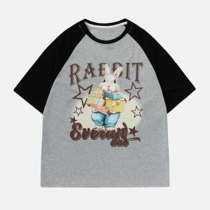 youthful star patchwork tee with rabbit element   urban chic 3863